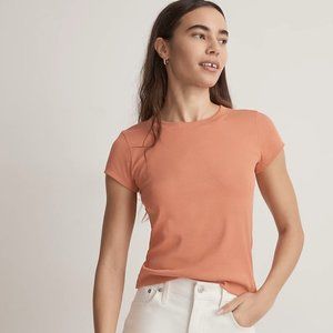 Madewell Brightside Supima Cotton Rib Tee in Coral, NWT, size Small